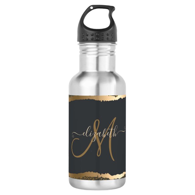 Bouteille D'eau Monogramme moderne Elegant Gold Touch (Devant)