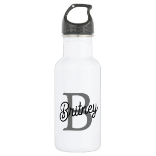 Bouteille D'eau Monogramme moderne élégant Nom noir Gris noir Scri