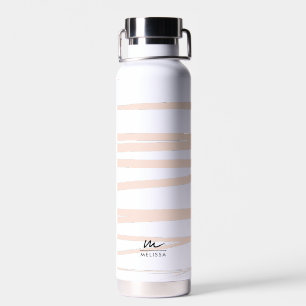 Bouteille D'eau Monogramme moderne Lignes rose pâle Art Abstrait