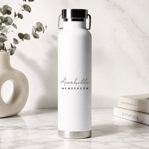 Bouteille D'eau Monogramme Moderne Minimaliste Propre Simple Bla