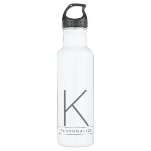 Bouteille D'eau Monogramme moderne Nom Gris Blanc Simple Bande