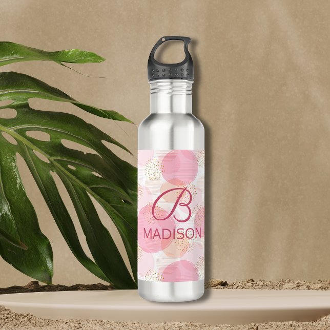 Bouteille D'eau Monogramme moderne rose Parties scintillant fille  (Créateur téléchargé)