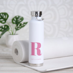 Bouteille D'eau Monogramme moderne rose simple
