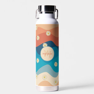 Bouteille D'eau Monogramme Motif des ondulations et marguerites ré
