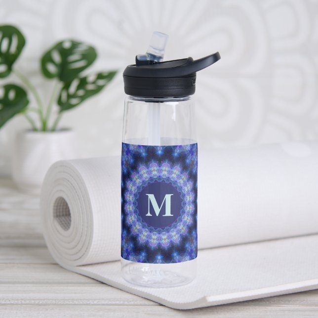 Bouteille D'eau Monogramme Motif Mandala Blue Purple (Évier)