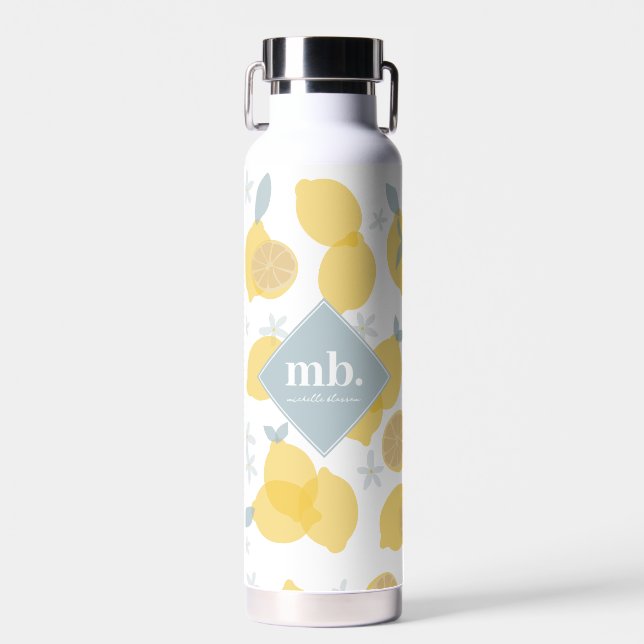 Bouteille D'eau Monogramme Motif Pastel Citrus Lemons (Avant)