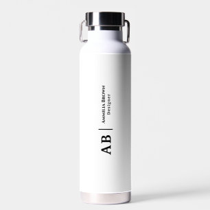 Bouteille D'eau Monogramme Noir & Blanc Design Minimaliste Moder