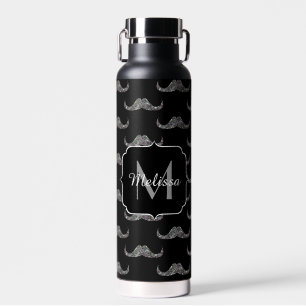 Bouteille D'eau Monogramme noir de parties scintillant moustache a