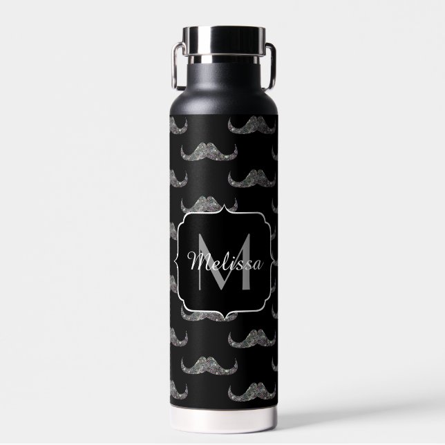 Bouteille D'eau Monogramme noir de parties scintillant moustache a (Avant)