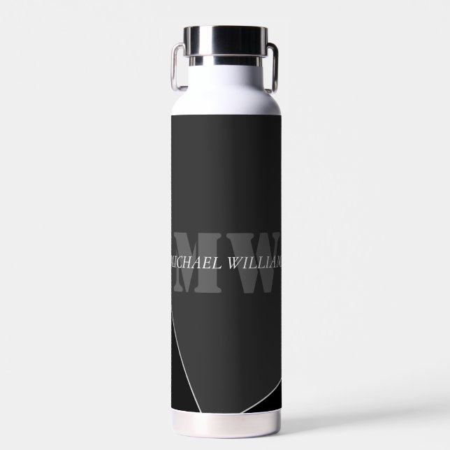 Bouteille D'eau Monogramme noir gris artistique moderne (Avant)