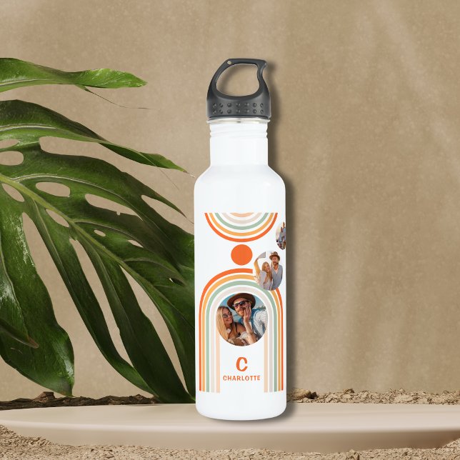 Bouteille D'eau Monogramme Nom Boho Arch Multi Photo Fille tendanc (Créateur téléchargé)