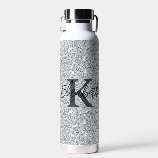 Bouteille D'eau Monogramme Nom Initial Argent Pailleté Féminin Ten (Avant)