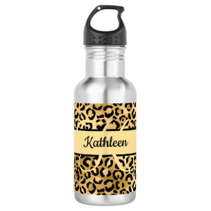 Bouteille D'eau Monogramme Nom Noir Or Léopard Imprimé Guépard