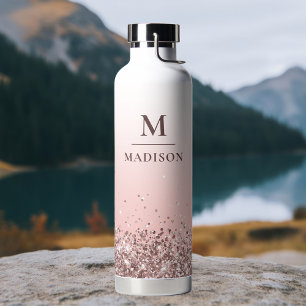 Bouteille D'eau Monogramme Nom Parties scintillant rose élégant Mo
