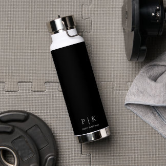 Bouteille D'eau Monogramme Nom Personnalisé 25oz Noir