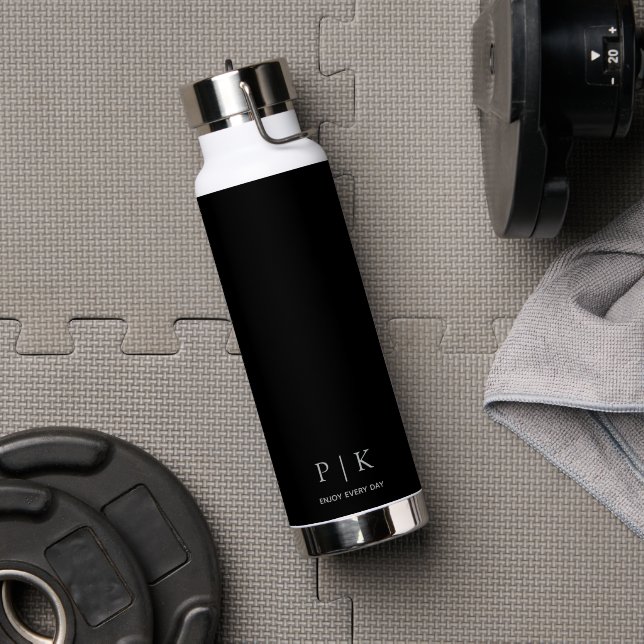 Bouteille D'eau Monogramme Nom Personnalisé 25oz Noir (Salle de sport (pivotée))