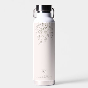 Bouteille D'eau Monogramme personnalisé aquarelle botanique rose
