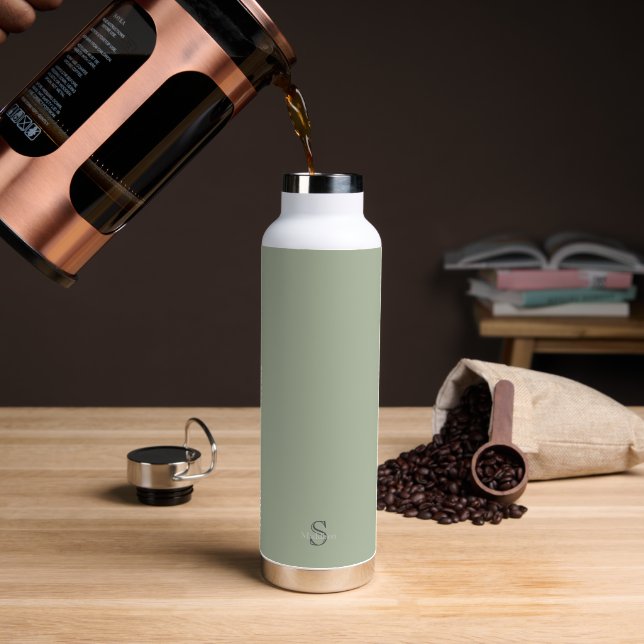 Bouteille D'eau Monogramme personnalisé de nom vert olive noir (Café (pivoté))