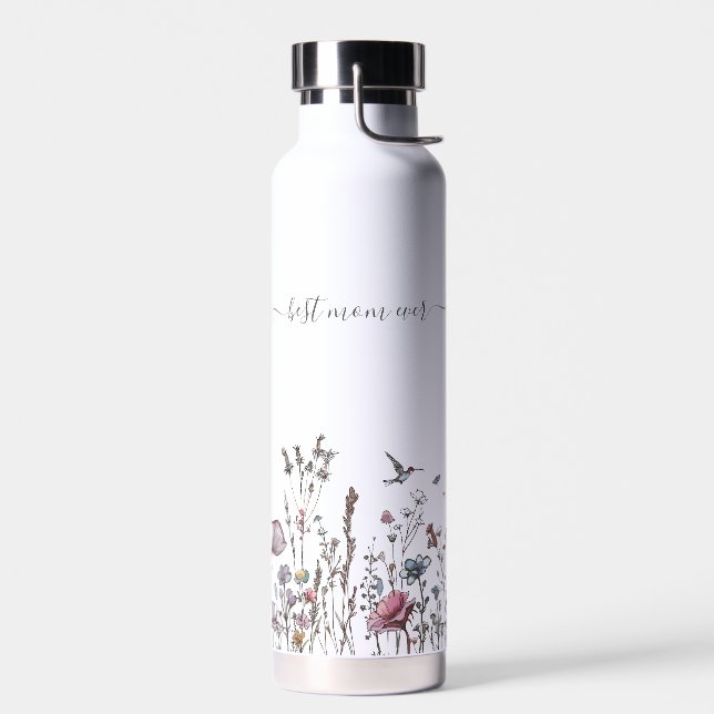 Bouteille D'eau Monogramme Personnalisé Fleur sauvage Chic Design (Gauche)