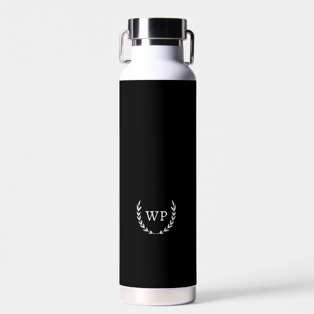 Bouteille D'eau Monogramme personnalisé noir et blanc (Avant)