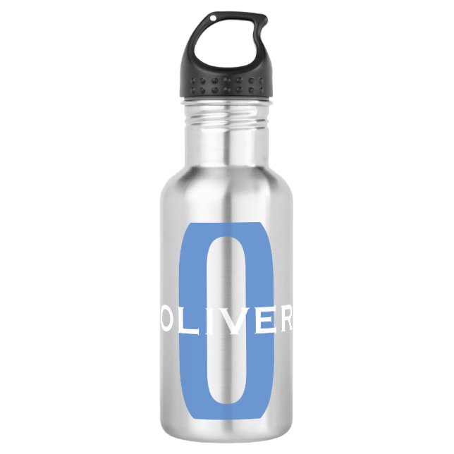 Bouteille D'eau Monogramme personnalisé Nom bleu blanc (Devant)