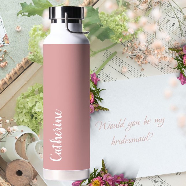 Bouteille D'eau monogramme personnalisé, rose orchidée avec monogr (Créateur téléchargé)