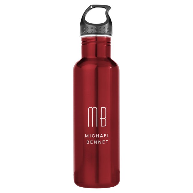 Bouteille D'eau Monogramme personnalisé rouge (Devant)