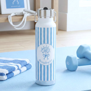 Bouteille D'eau Monogramme Prépa Rayure Bleue Blanche Fantaisiste