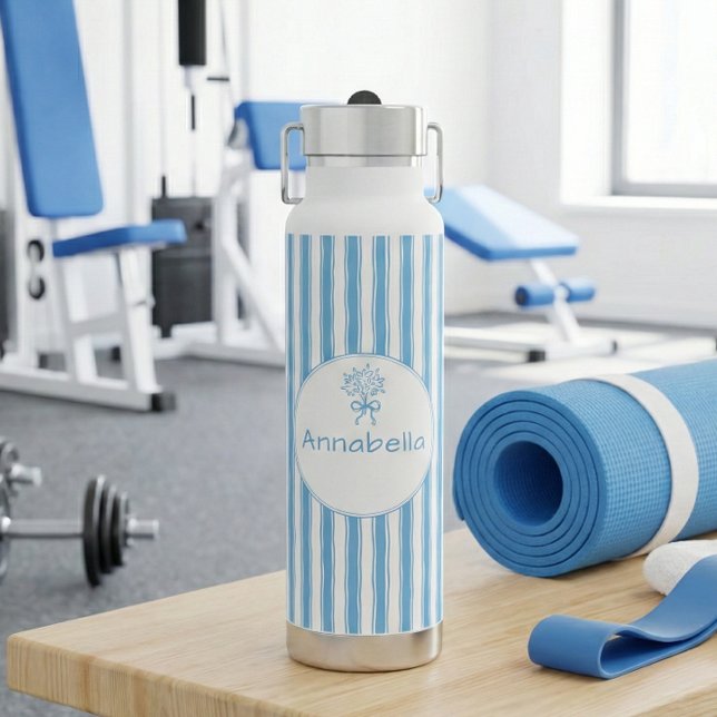 Bouteille D'eau Monogramme Prépa Rayure Bleue Blanche Fantaisiste (Créateur téléchargé)