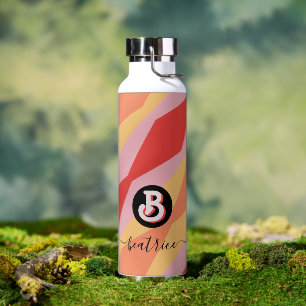 Bouteille D'eau Monogramme Rétro Hippie Années 70 Rose Géométrique