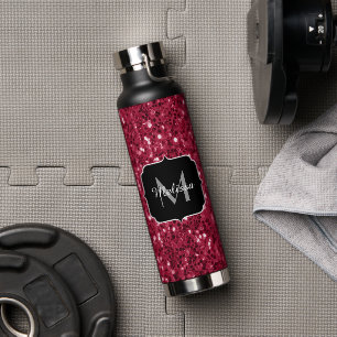 Bouteille D'eau Monogramme rose foncé magenta faux scintillants