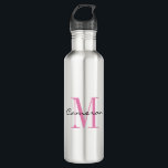 Bouteille D'eau Monogramme rose initial et nom cadeau personnalisé<br><div class="desc">Monogramme rose initial et nom personnalisé</div>