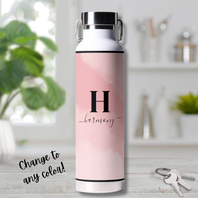 Bouteille D'eau Monogramme rose pâle simple (Simple Blush Pink Monogram Water Bottle)