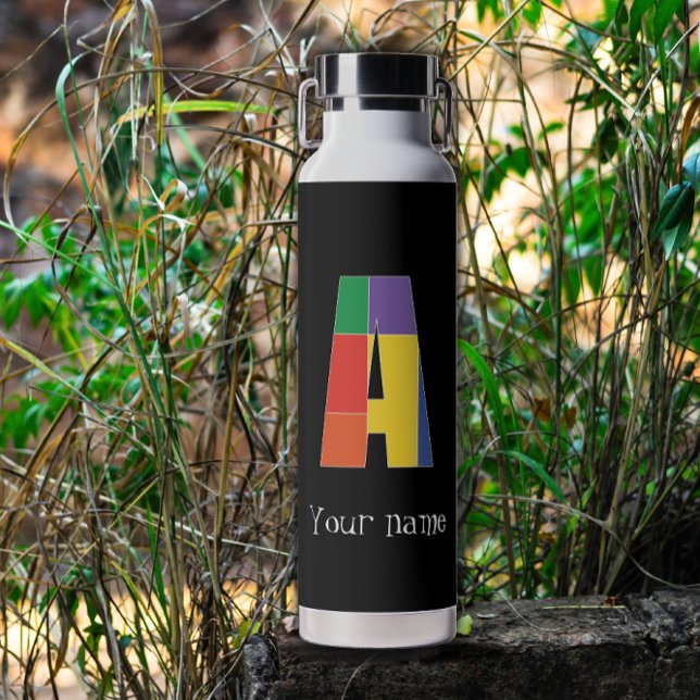 Bouteille D'eau Monogramme rouge jaune pourpre vert initial A (Créateur téléchargé)