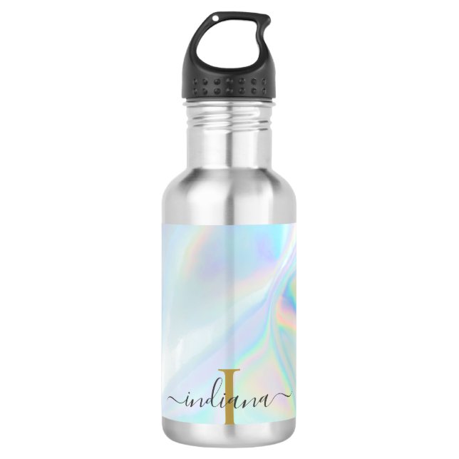 Bouteille D'eau Monogramme Script initial Holographe moderne (Devant)