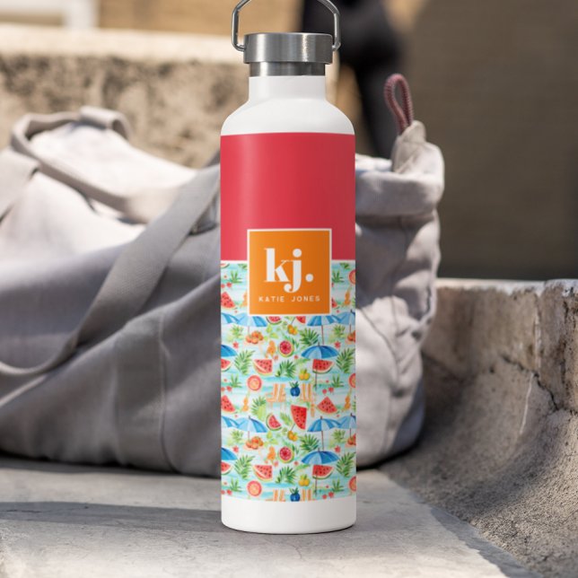 Bouteille D'eau Monogramme stylé d'été amusant (Créateur téléchargé)