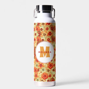 Bouteille D'eau Monogramme super Retro Orange Hippie Fleurs