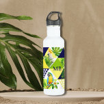 Bouteille D'eau Monogramme Trendy Cockatoo Parrot Floral<br><div class="desc">Ce design moderne dispose d'un motif tropical amusant avec des fleurs tropicales,  des perroquets et des cocktails. Personnalisez avec votre monogramme en éditant le modèle dans la zone de texte fournie</div>