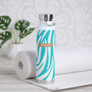 Bouteille D'eau Monogramme Turquoise rayé Zèbre motif tendance