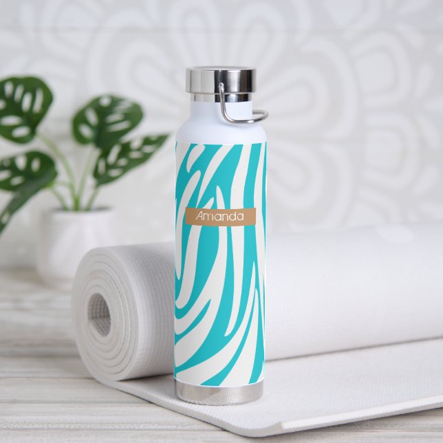 Bouteille D'eau Monogramme Turquoise rayé Zèbre motif tendance (Yoga)