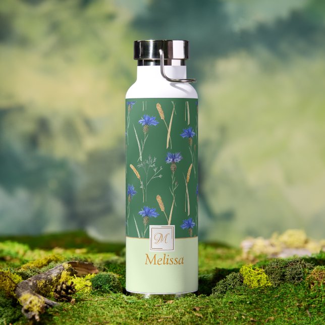 Bouteille D'eau Monogramme vert Fleur sauvage floral (Extérieur)