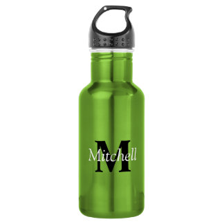 Bouteille D'eau Monogramme vert moderne personnalisé