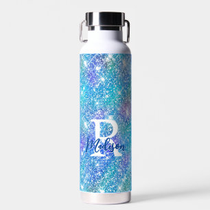 Bouteille D'eau Monographie de parties scintillant rose bleu unico