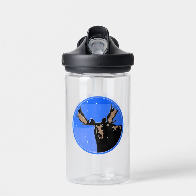 Bouteille D'eau Moose en hiver - Art original de la faune (Avant)