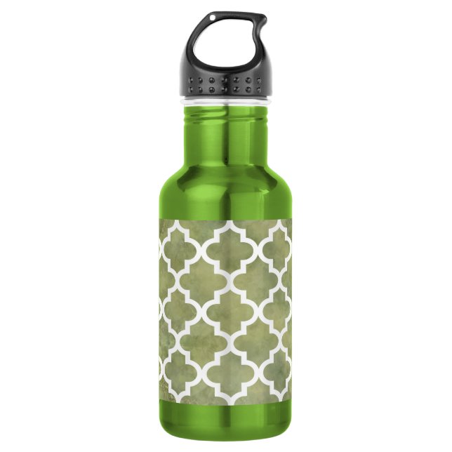 Bouteille D'eau Moroccan Tile Trellis Patterm on Moss Green Marble (Devant)