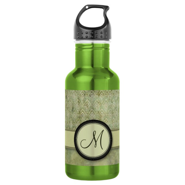Bouteille D'eau Moss Green Feather Motif avec Monogram (Devant)