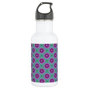 Bouteille D'eau Motif à fleurs magenta, rose et verte