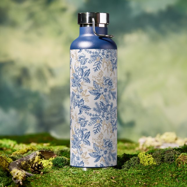 Bouteille D'eau Motif à fleurs Vintage d'hiver bleu (Café)