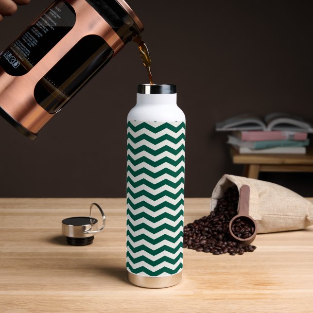 Bouteille D'eau Motif à rayures zig zag Chevron vert sarcelle (Café (pivoté))