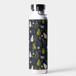 Bouteille D'eau Motif aquarelle de poire verte sur fond bleu foncé